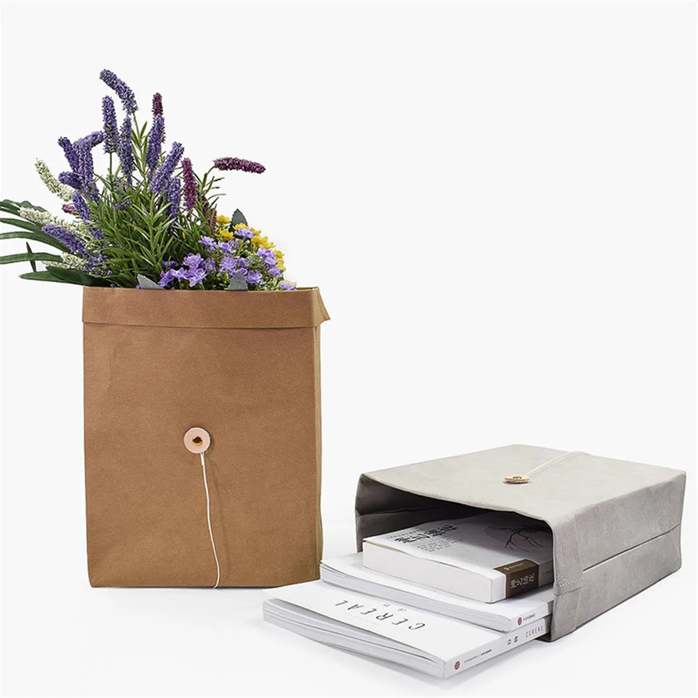 Ins Washable Kraft Paper Storage Bag Nordic Minimalist Gray Brown Waterproof Vegetable Bread Flower Book Bags for Home |