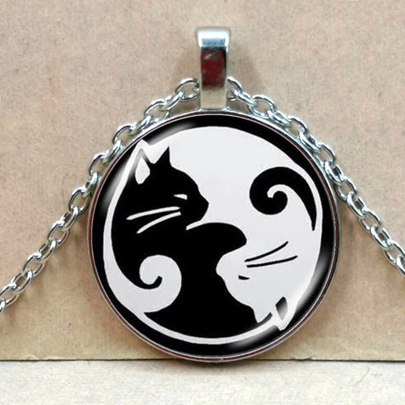 Heat! Винтажное ожерелье с подвеской кошка Инь Янь длинная цепь кабошоном