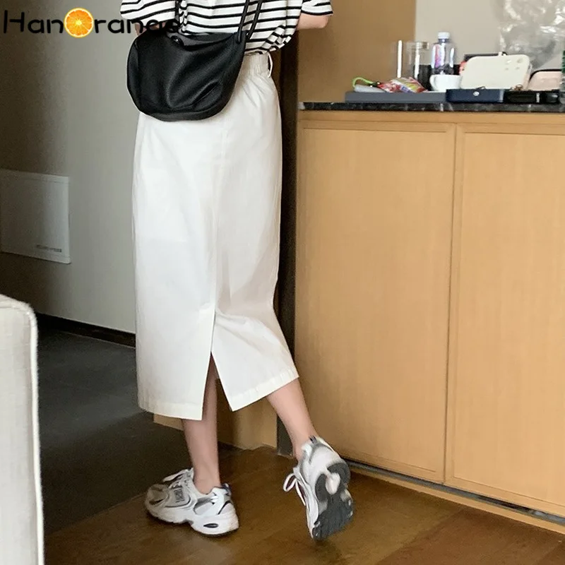 

2021 Summer Women Skirt Tight Buttocks Solid Color Back Slit High Waist Skirt Straight A-line One-step