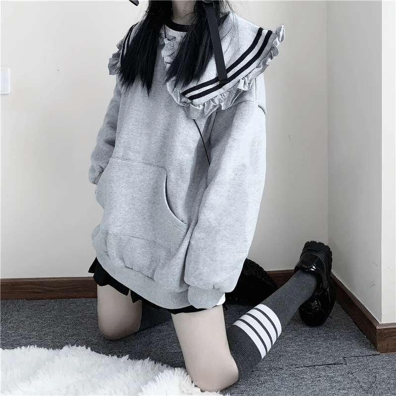 Женская толстовка в японском стиле Харадзюку С Длинным Рукавом и полосатым