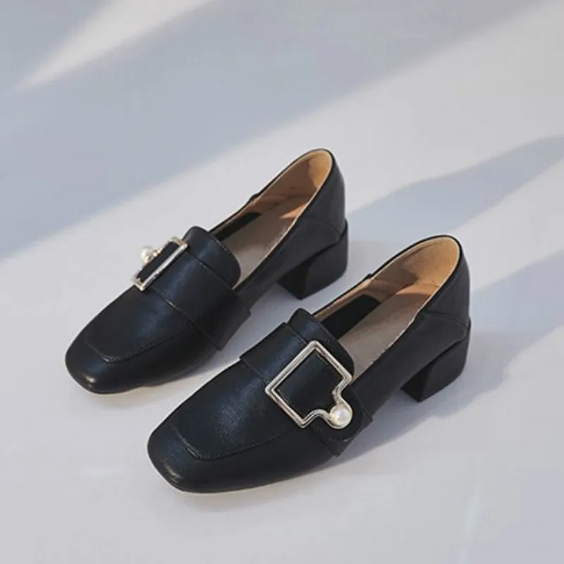 

Autumn Flats Women Shoes Buckle Loafers Patent Leather Women's Low Heels Slip on Footwear Female Pointed Toe Thick Heel N8-89