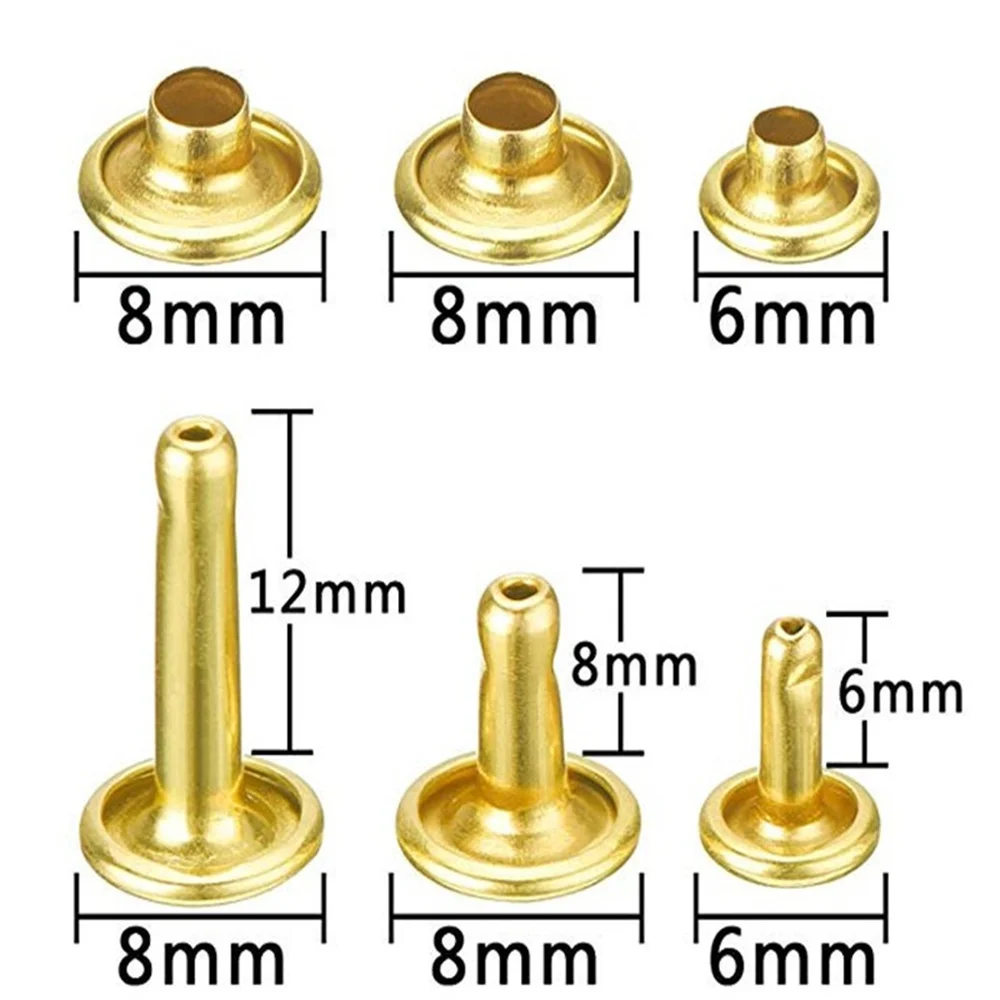 

1 Box 360 Pcs 3 Sizes Leather Rivets Double Cap Rivet Tubular Metal Studs With 4 Fixing Set Tools For Diy Leather Craft