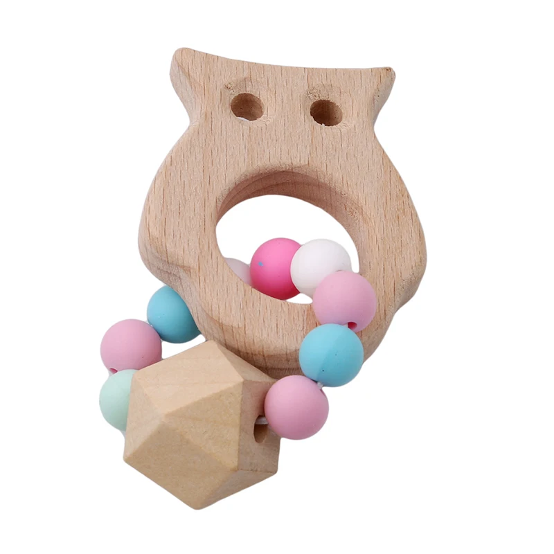 

New Baby Bracelet Animal Shaped Jewelry Teething For Baby Organic Wooden Silicone Beads Baby Rattle Baby Feeding Products