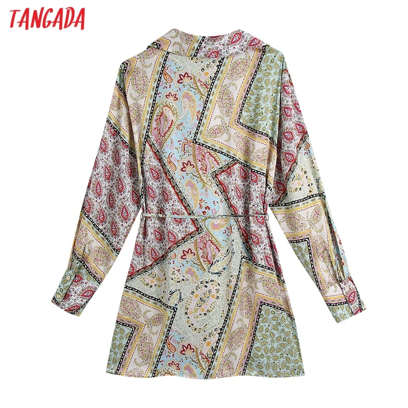 

Tangada 2021 Women Boho Style Print Blouse with Slash Long Sleeve Chic Female Office Lady Shirt Blusas Femininas BE107