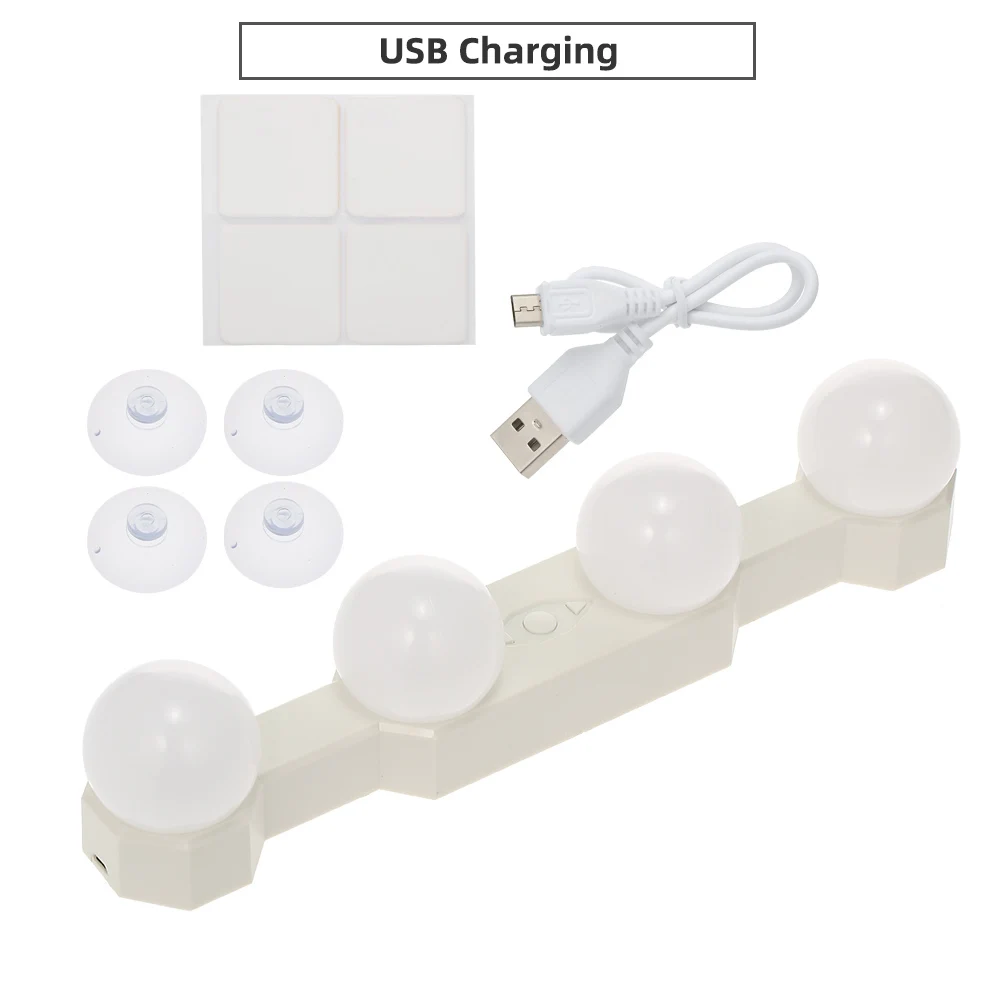 USB charging 4 лампы светодиодный зеркало с подсветкой USB Перезаряжаемые Голливуд косметическое зеркало с подсветкой для макияжа Аккумуляторная Регулируемая Яркость подсветкой зеркала лампы - Испускаемый цвет: USB charging