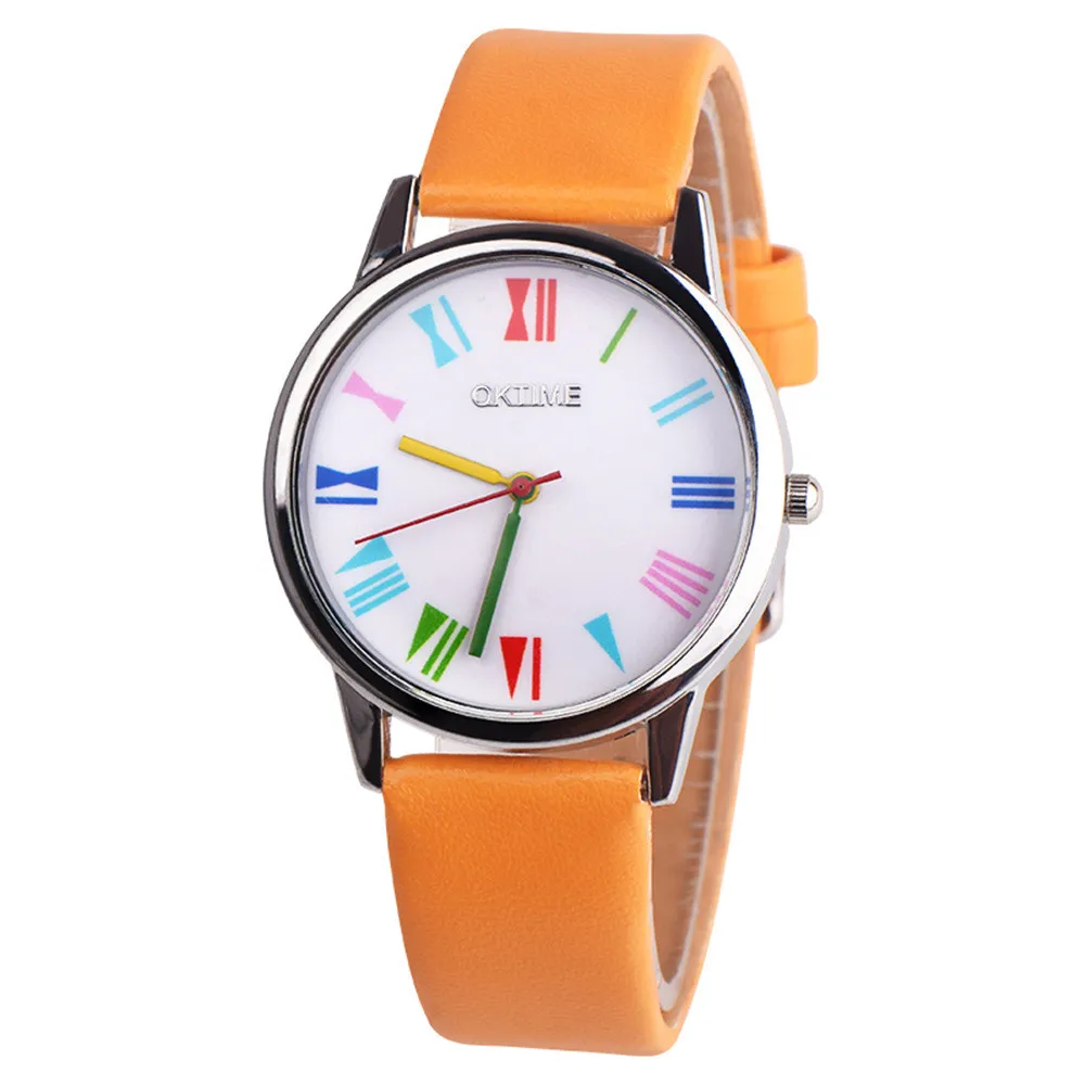 Ретро Радуга дизайн платье серебряный циферблат кожаный ремешок Аналоговый