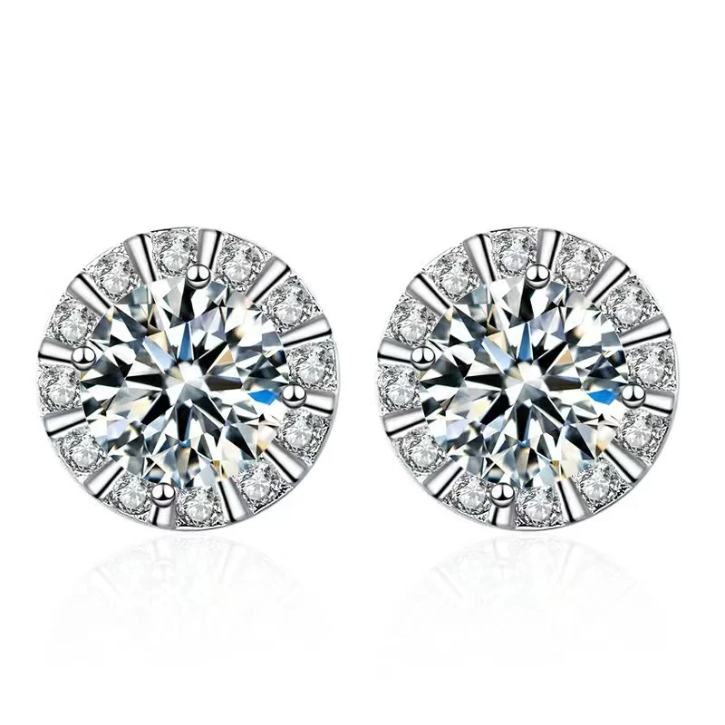 

Classic S925 Silver Round Moissanite Diamond Earrings Women Jewelry Plated White Gold 0.5ct 5mm Moissanite Stud Earrings Gift