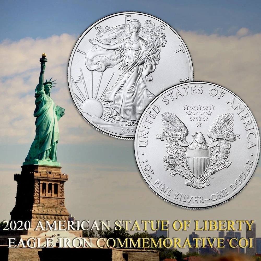 

2020 American Statue of Liberty Eagle Coin Silver plated Commemorative Coin Collection Bew Gift Home Decoration
