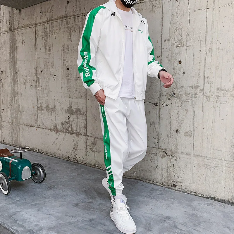 

Mens Casual Sports Suit Hooded Jogging Autumn Basketball White Tracksuit Men Tuta Sportiva Uomo Men Long Sleeve Set Solid HH50TZ