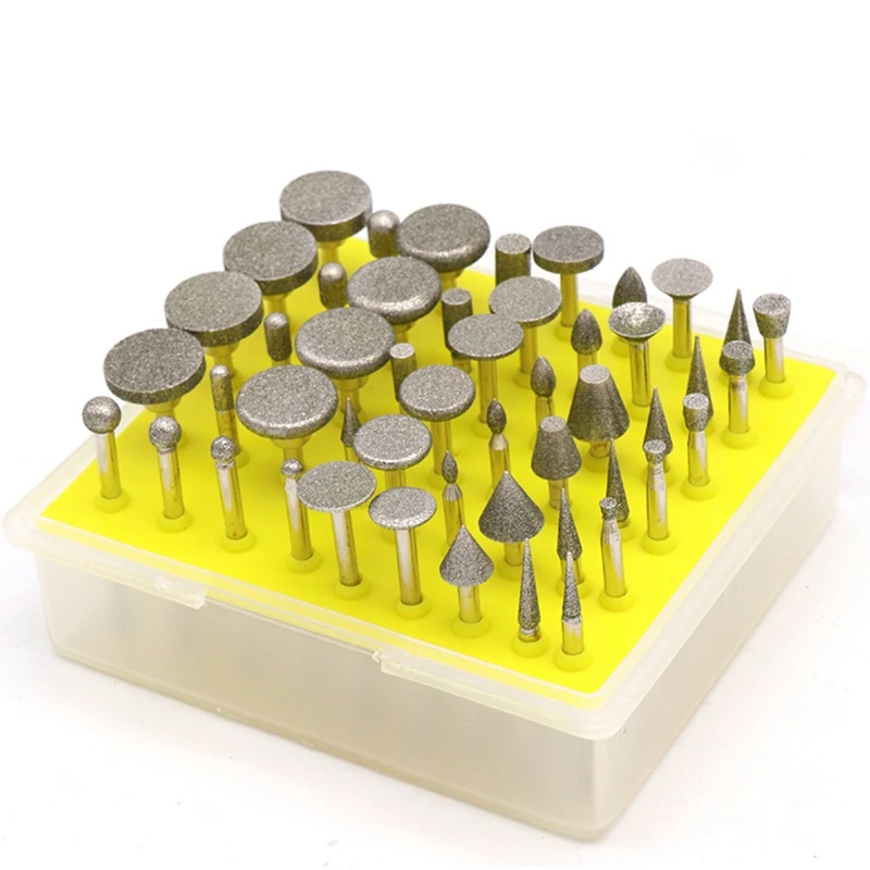 

2021 New 50 Pieces Diamond Coated Rotary Grinding Head Burr Set 1/8'' Shank for Jewelry