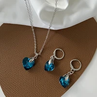 sky blue topaz pendant love forever earring necklace crystal zircon jewelry sets female wedding engagement jewelry