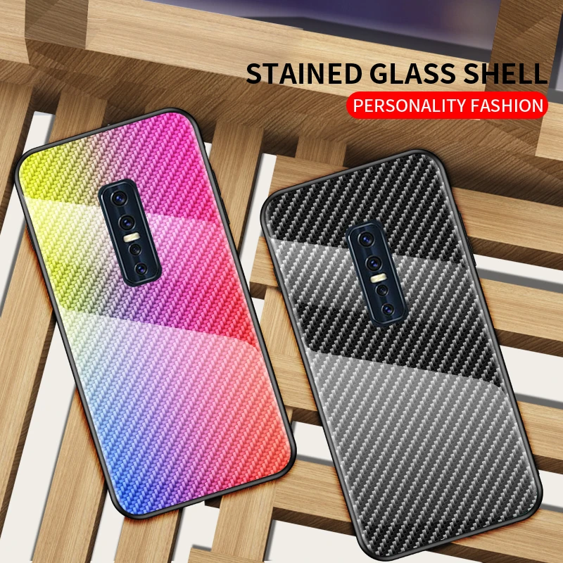 Роскошный Углеродный волокно закаленное стекло крышка для Vivo V17 Pro Чехол 6 44
