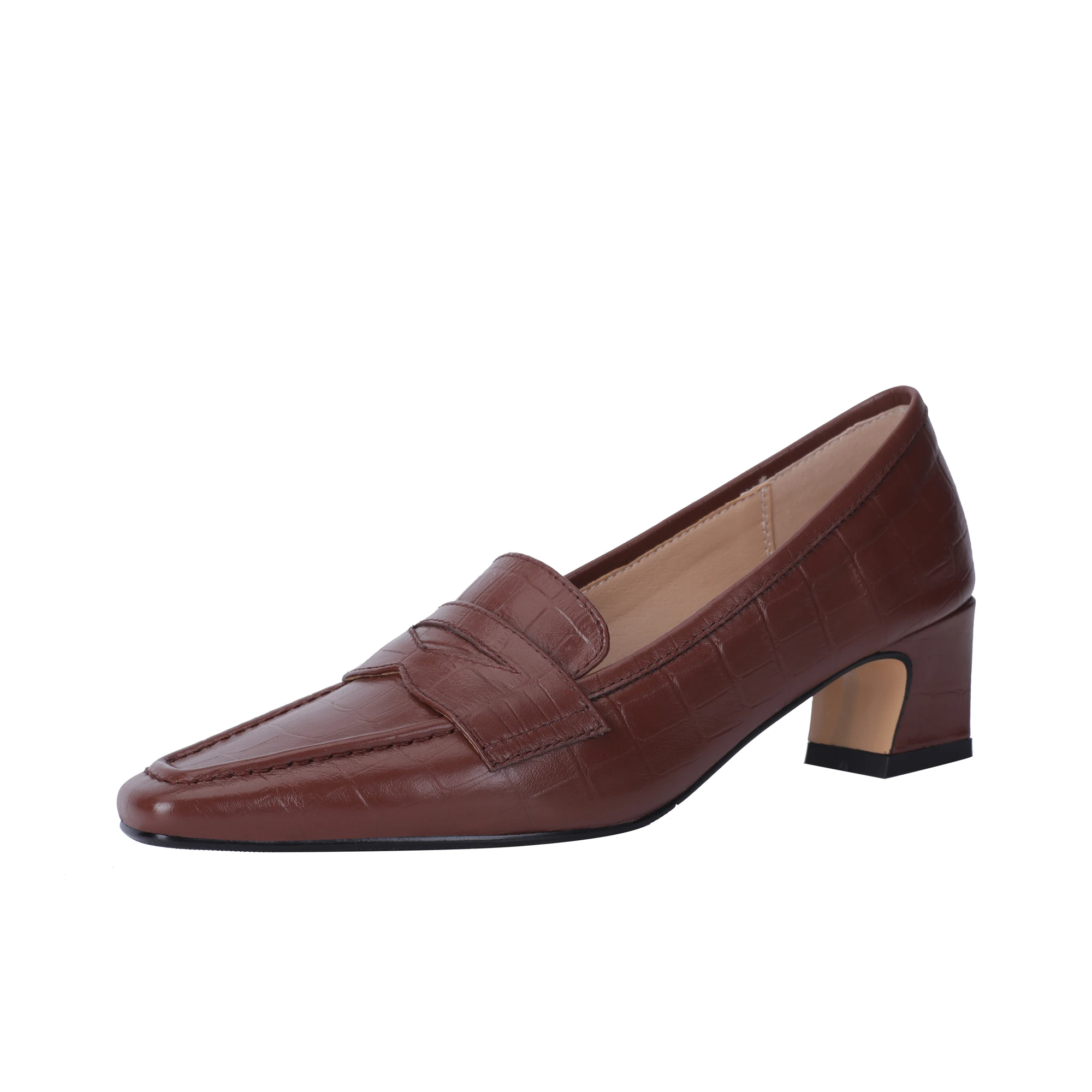 

Luxury Woman's Pumps Elegant 4.5cm High Square Heels Square Toe Black Brown Genuine Leather Office Lady Handmade Shoes
