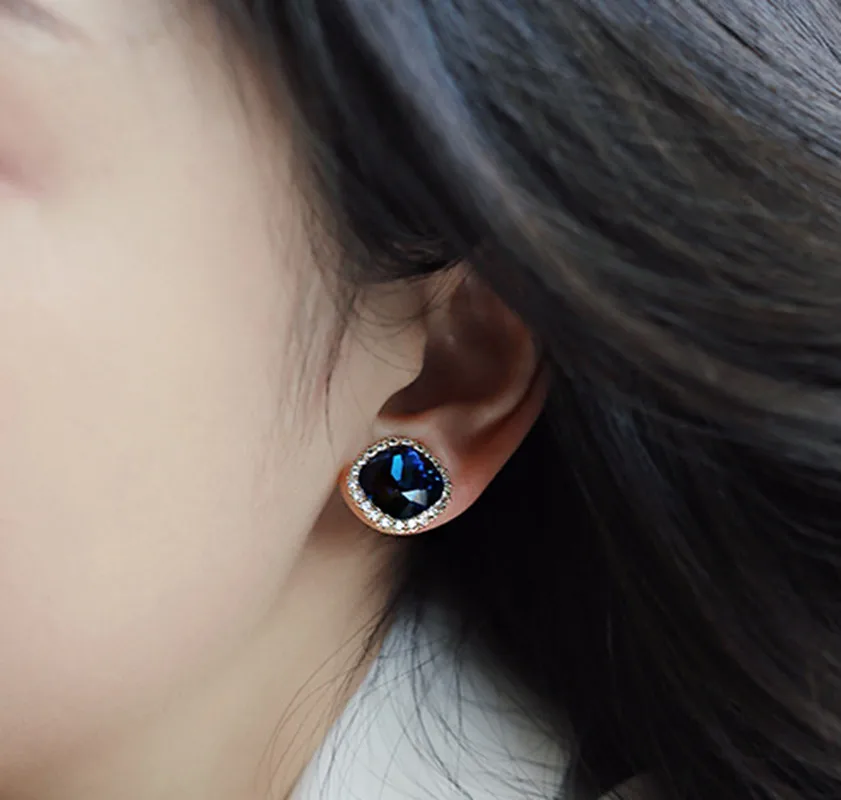 

Blue Crystal French Earring Women Earrings Round Anabel Pantoja new Hot Sale 2021 Trend Stainless Steel Korean Fashion
