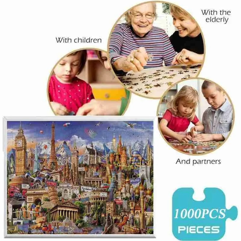 1000 шт. городской пейзаж головоломки игрушки способный преодолевать Броды для