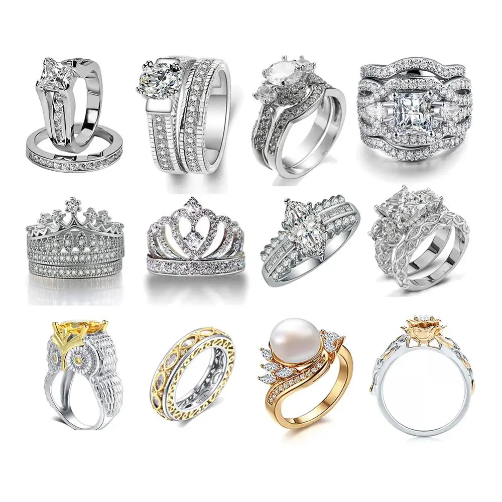 12 шт. модное женское Ювелирное кольцо белый циркон CZ серебряный цвет обручальные