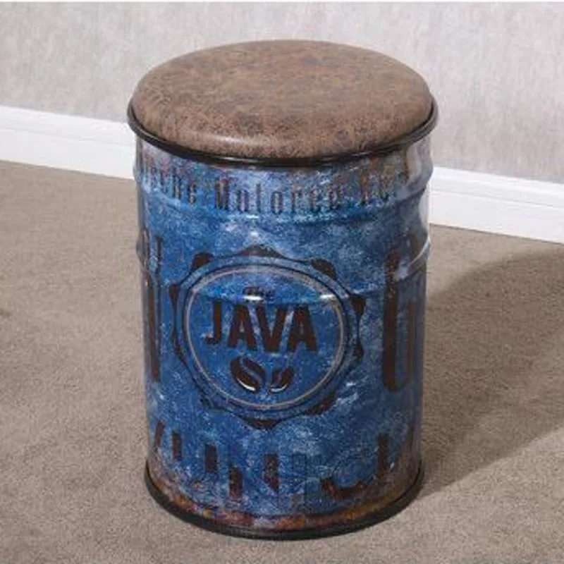 

American creative oil bucket round stool retro nostalgia metal dining table chair multi-functional simple home storage barrel