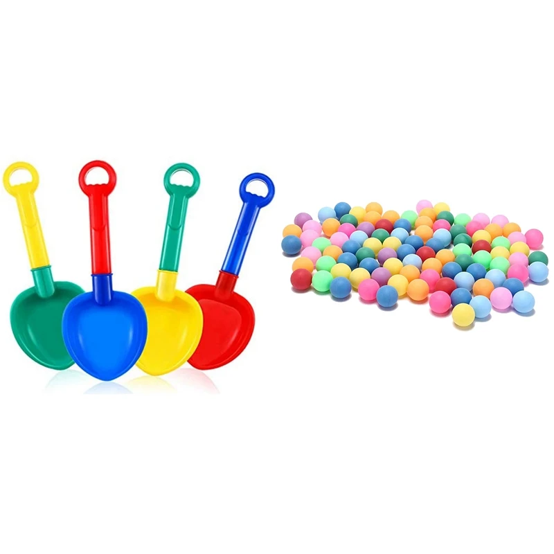 

150 шт. Цветные мячи для пинг-понга 40 мм развлечения и 4 шт. пластиковых песчаных лопаты пляжные красочные игрушки лопаты