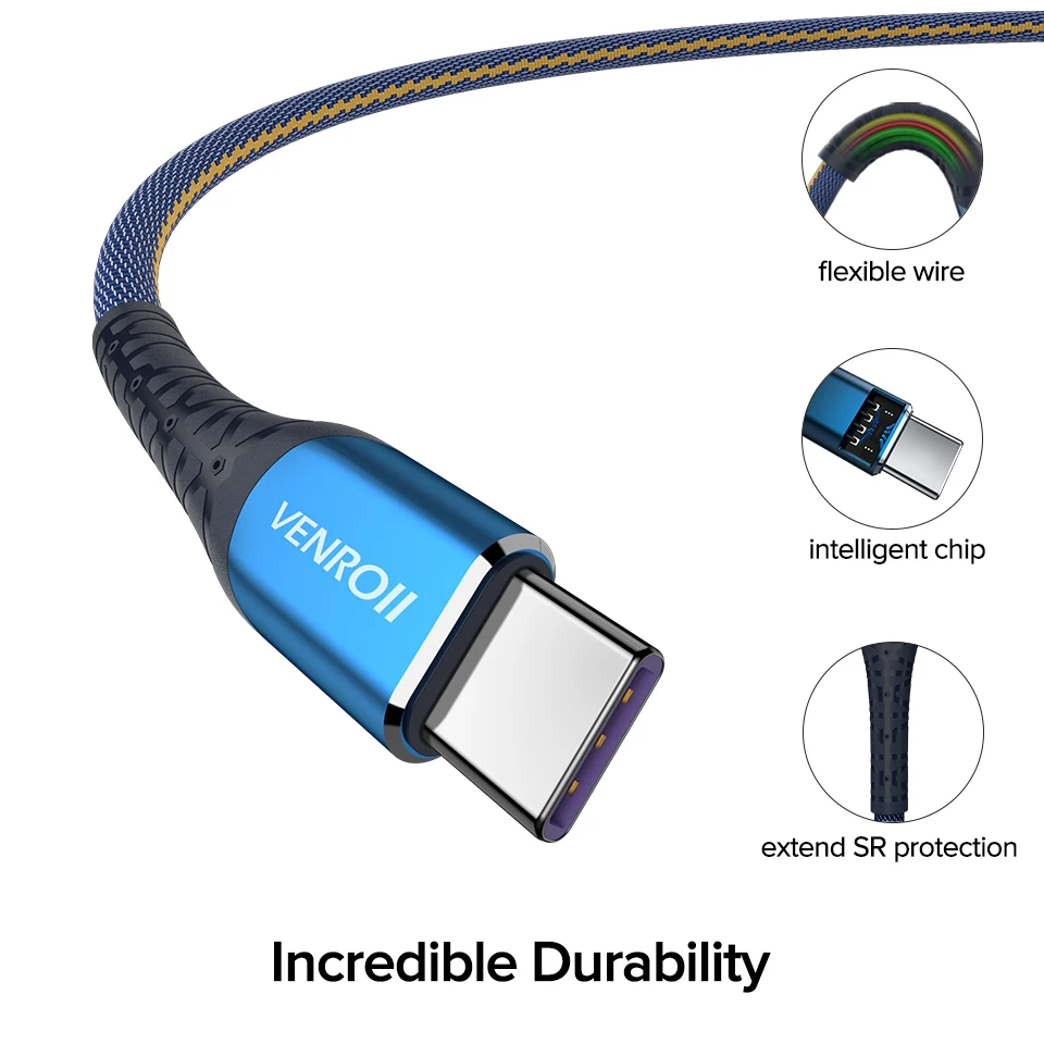 Venroii 5A Supercharge usb type C кабель для huawei mate 30 20 10 Pro Быстрая зарядка USBC Kable телефонный шнур