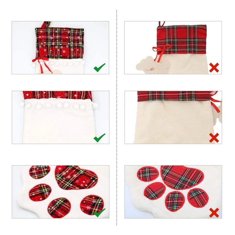 

4 Pieces Plaid Pet Dog Foot Christmas Stockings Bags Hanging Stockings, Xmas Tree Ornaments,Christmas Decorations