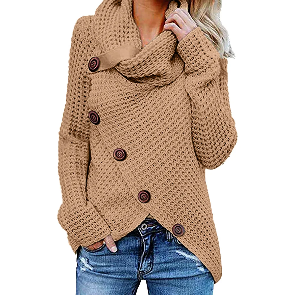 

Long Sleeve Knitted 5-button Turtleneck Solid Color Sweater for Women Autumn Plus Size XXXXXL 5XL Pullover Tops Sweaters Coats