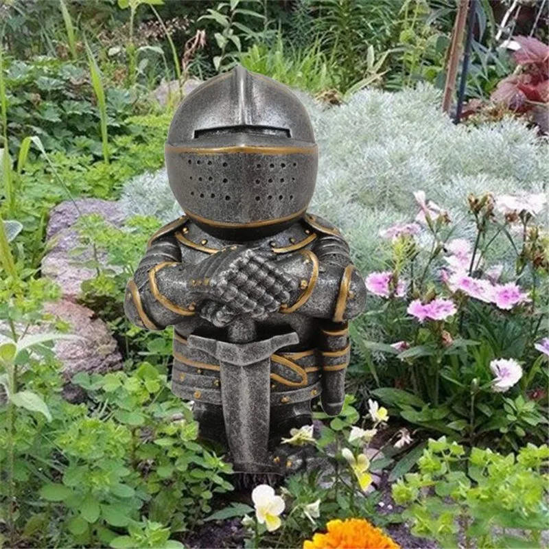 

Garden Knight Statue Dwarf Protection Armor Miniature Knights Sculpture for Garden Decoration Outdoor Garden Statues Sculptures
