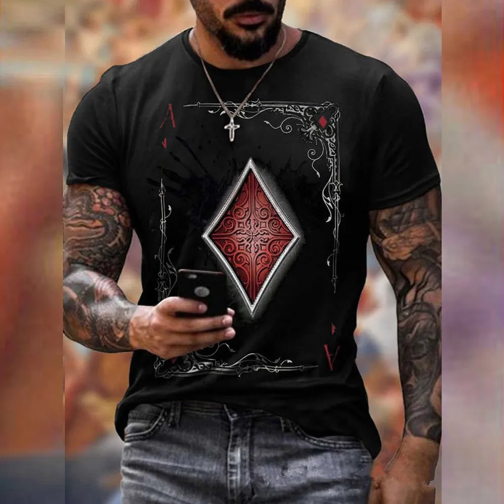 

Summer Street Fashion Mens Playing Cards Lattice Square A 3D Printed Crew Neck Tees Tops Short Sleeve Casual T-Shirt Sport Muscl