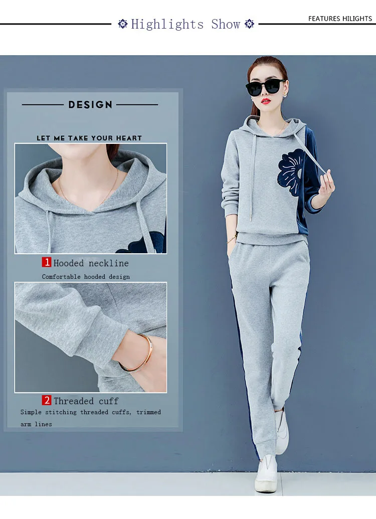 Womens Velour Tracksuit Set Casual Zipper Long Sleeve 2 Pieces Outfits Hoodie Sweatshirt& Sweatpants Size with Pocket M-3XL