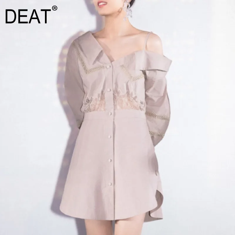 Женское однобортное платье DEAT однотонное Хлопковое трапециевидной формы с