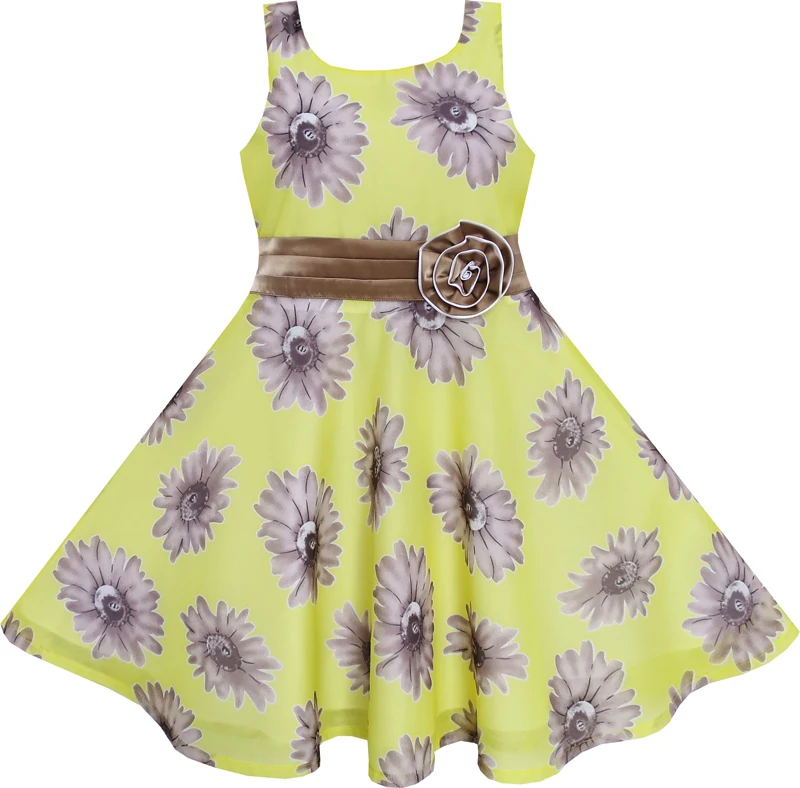 

Flower Girl Dress Yellow Elegant Floral Chiffon Silk Birthday Child Clothes 2020 Summer Princess Wedding Party Dresses Pageant