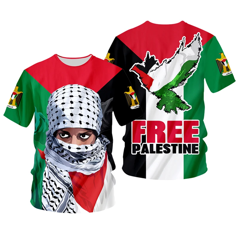 IFPD Men EU Size 3D Print Free Palestine T Shirts Summer Palestine Scarf Girl Save Palestine Short Sleeves Oversize T-shirts 6XL