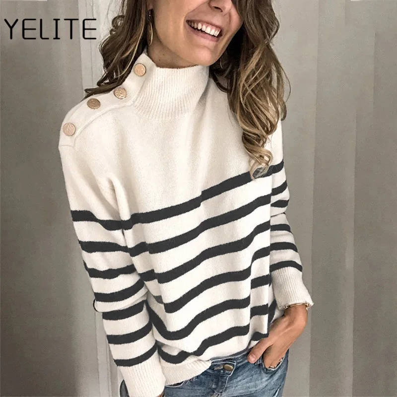 Женский вязаный свитер с круглым вырезом YELITE Повседневный пуловер большого