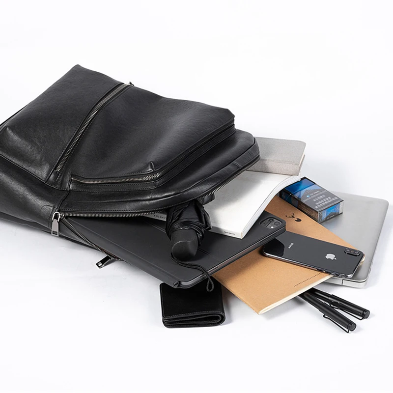 large mens backpack real genuine leather travel bag waterproof men 15 6 inch laptop backpacks fashion cow leather boys bookbag free global shipping