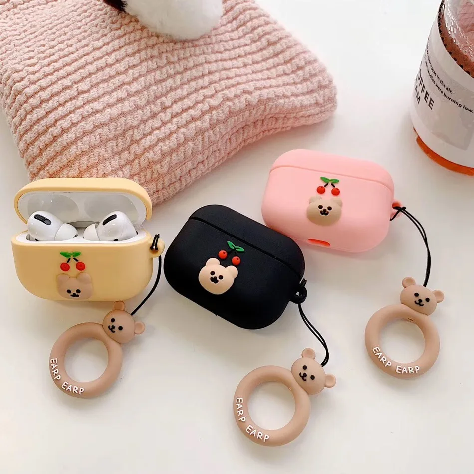 

For AirPods Pro Case Cute Cartoon Cherry bear Earphone Case For Apple AirPods 3 Soft Silicone Headset Cover with Lovely Keychain