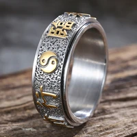 8mm buddha ancient mantra force commander ring stainless steel rotatable china colonel rings of mens womens band soldier