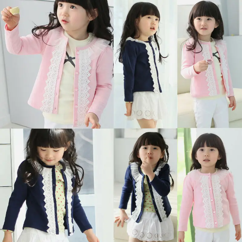 От 2 до 7 лет одежда для малышей с кружевами девочек топы детей Кардиганы пальто