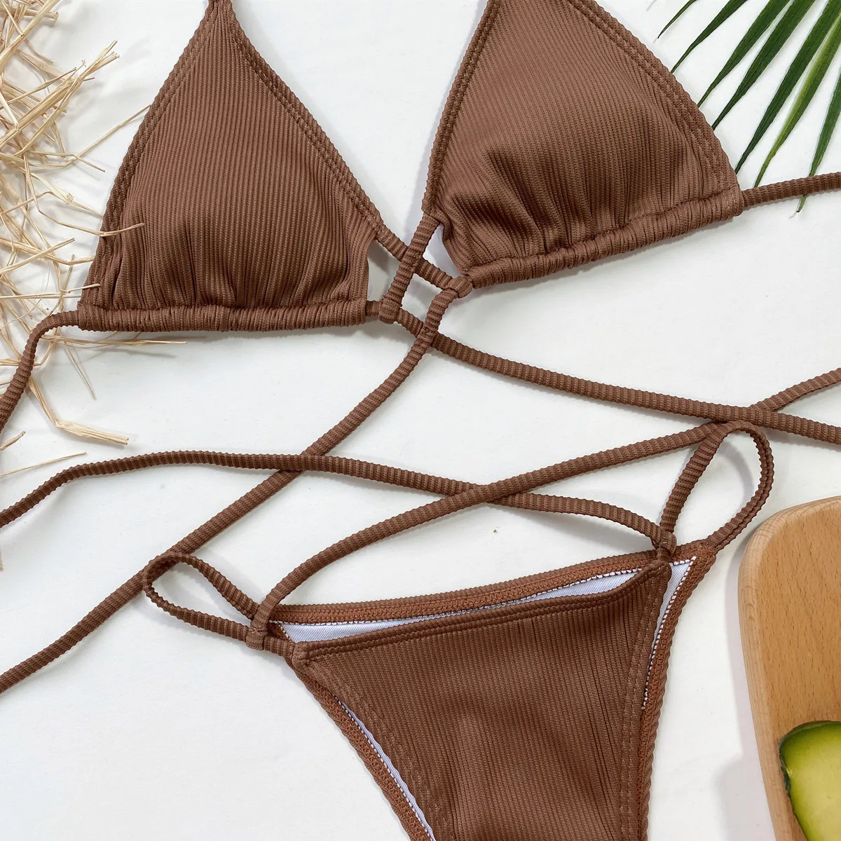 

2021 New Bikini Single Swimsuit European and American Split Women's Swimsuit Solid Color Bandage Sexy Bikini