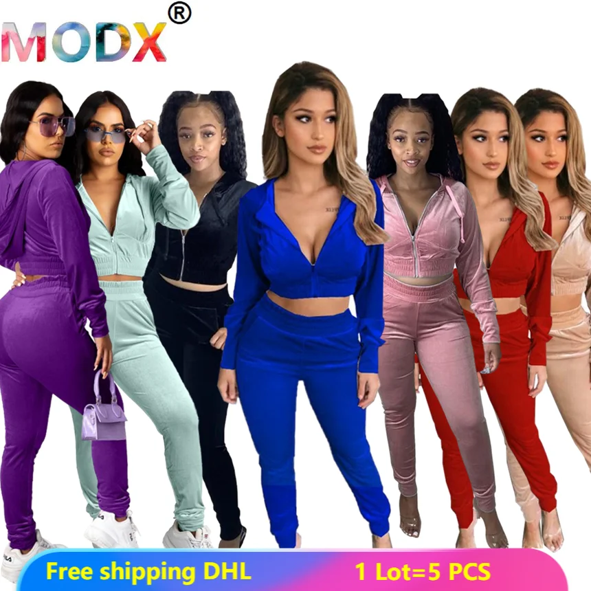 

Women Suede Sweatsuits Casual Two Piece Set Hoodie+Leggings Hooded Tracksuits Solid Color Outfits Spring Fall Jogging Suits 3831