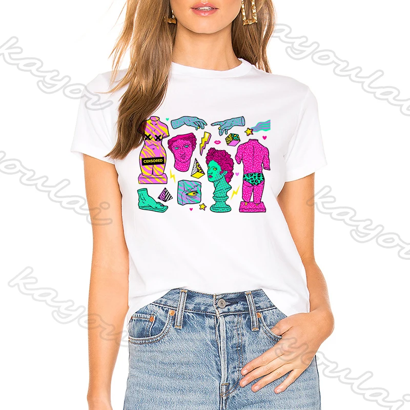 Женская футболка с рисунком древней скульптуры топы в психоделическом стиле