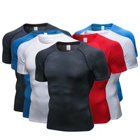 men printed running shirts gym clothing fitness bodybuilding training skinny t shirt quick dry workout tights custom logo