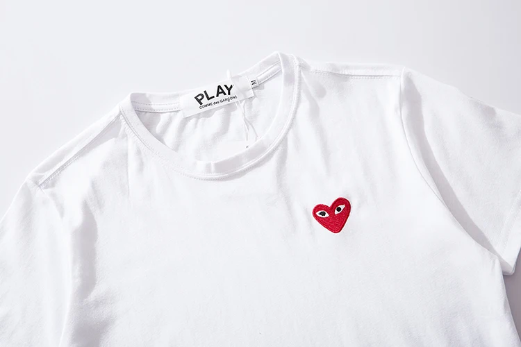 

PLAY T-shirt Men Women Overlap Embroidery Double Heart Round Neck Short-sleeved Cotton T-shirt Summer Loose Casual Couple tee