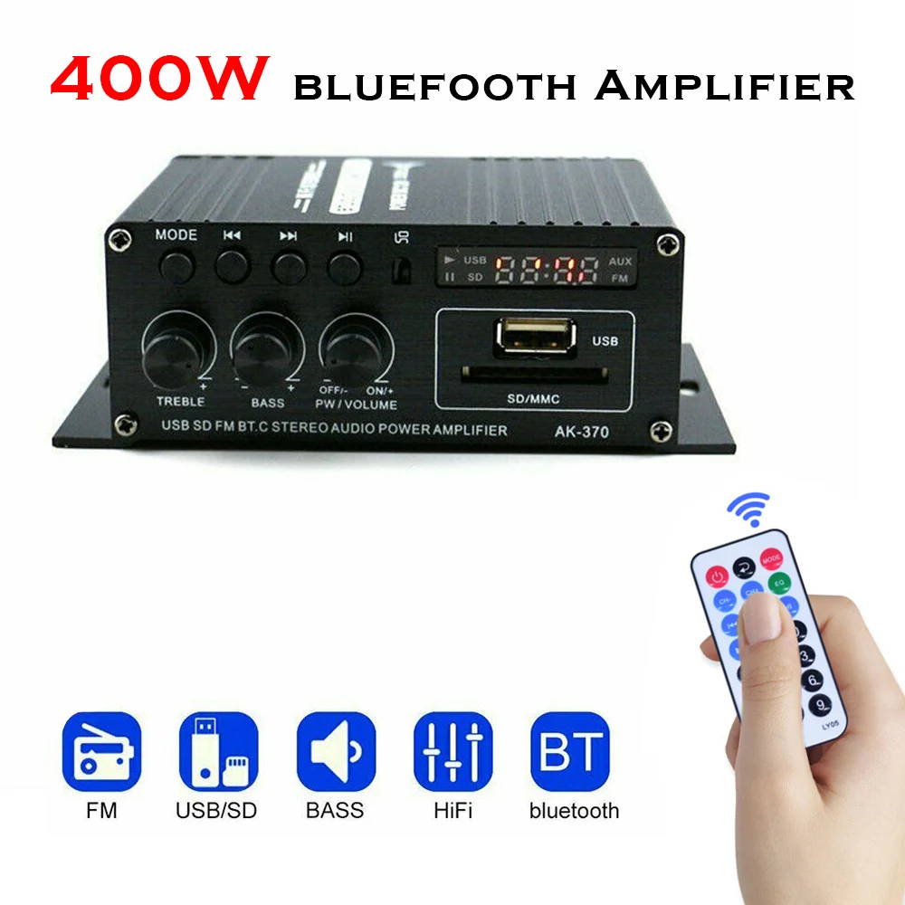 Цифровой усилитель мощности AK370 2 0 каналов Bluetooth 200 + 20 Вт мини Hi Fi стерео аудио