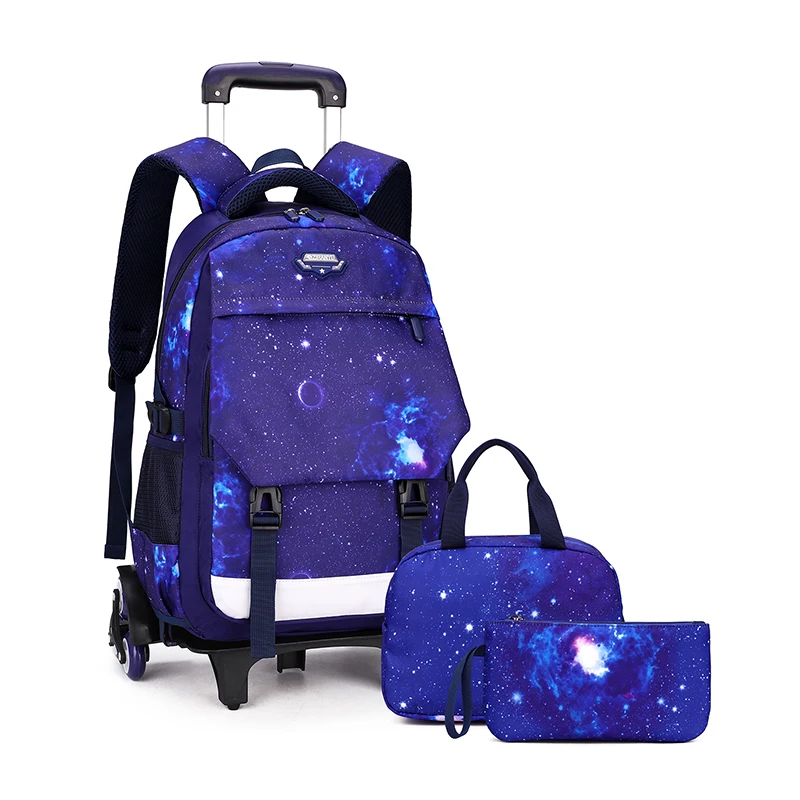 

For Grades 4-6 Kids Trolley Schoolbag Book Bag Boys Girls Backpack Waterproof Removable Children School Bags With 6 Wheels