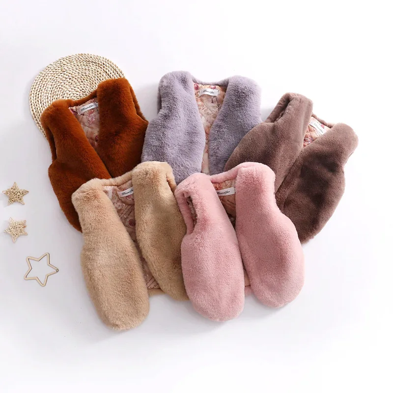 

Baby Girls Faux Fur Vest Outfits Coat Winter Kids 2021 Fashion Waistcoats Warm Infant Sleeveless Jacket Outerwear Children Cloth