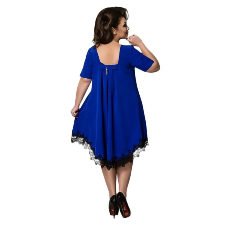 X летнее платье для женщин Vestido кружевное платье с коротким рукавом для девочек с круглым вырезом модный костюм одежда L-6XL плюс размер милый Саша сапфир