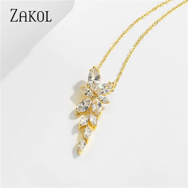 ZAKOL модное циркониевое ожерелье с подвеской в виде листьев для женщин свадебные