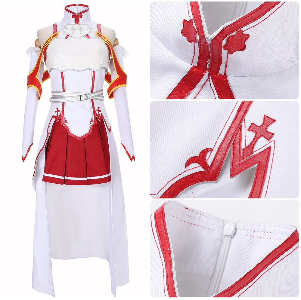 

Anime Sword Art Online Asuna Yuuki Dress Cosplay Costumes Uniform for Halloween SAO Asuna Battle Suit Outfits Full Set