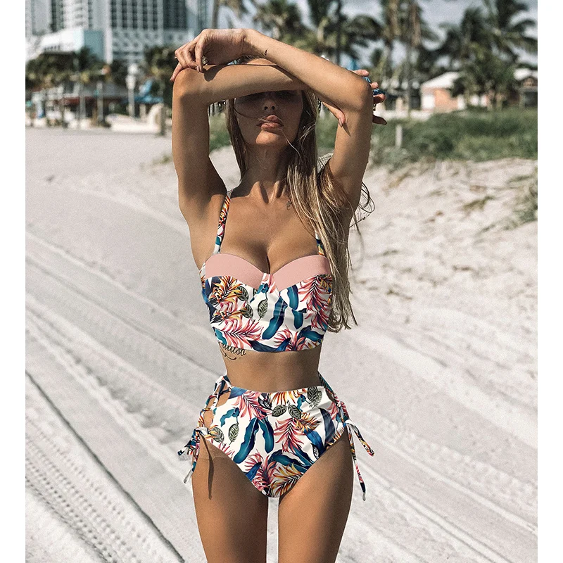

High Waist Bikini Set 2021 mujer Push Up Bandage Bikini Swimwear Women Floral Two Pieces Swimsuit Strappy biquinitraje de bao