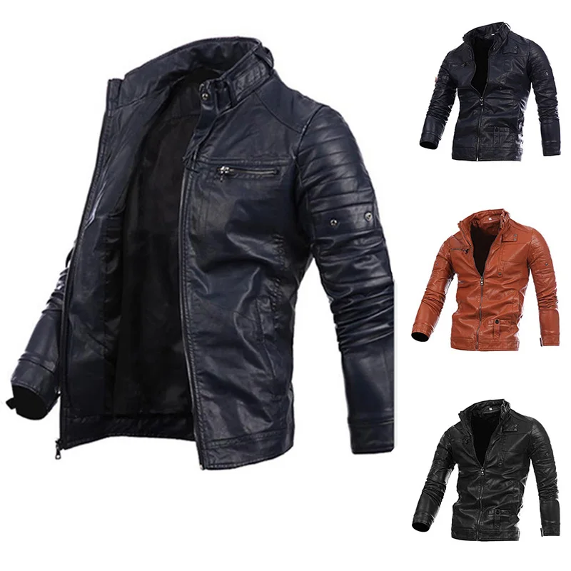 Мужская Осенняя Новая Винтажная кожаная куртка пальто одежда модная байкерская