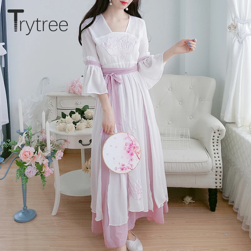 Trytree 2020 летнее женское платье повседневное v образный вырез рукав фонарик оборки